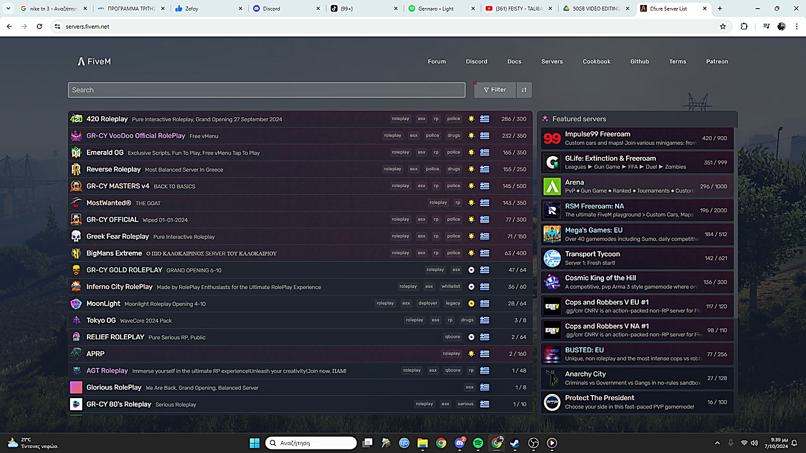 Το Gold Roleplay στη λίστα featured servers του FiveM